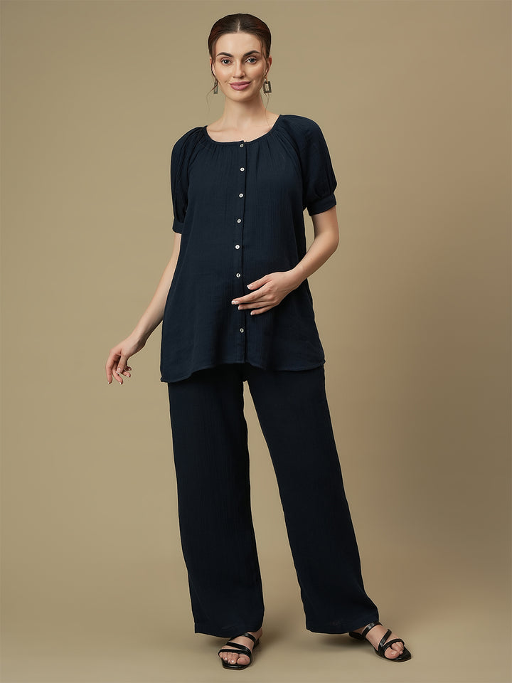 Maternity High Rise Lounge Pants- Blue