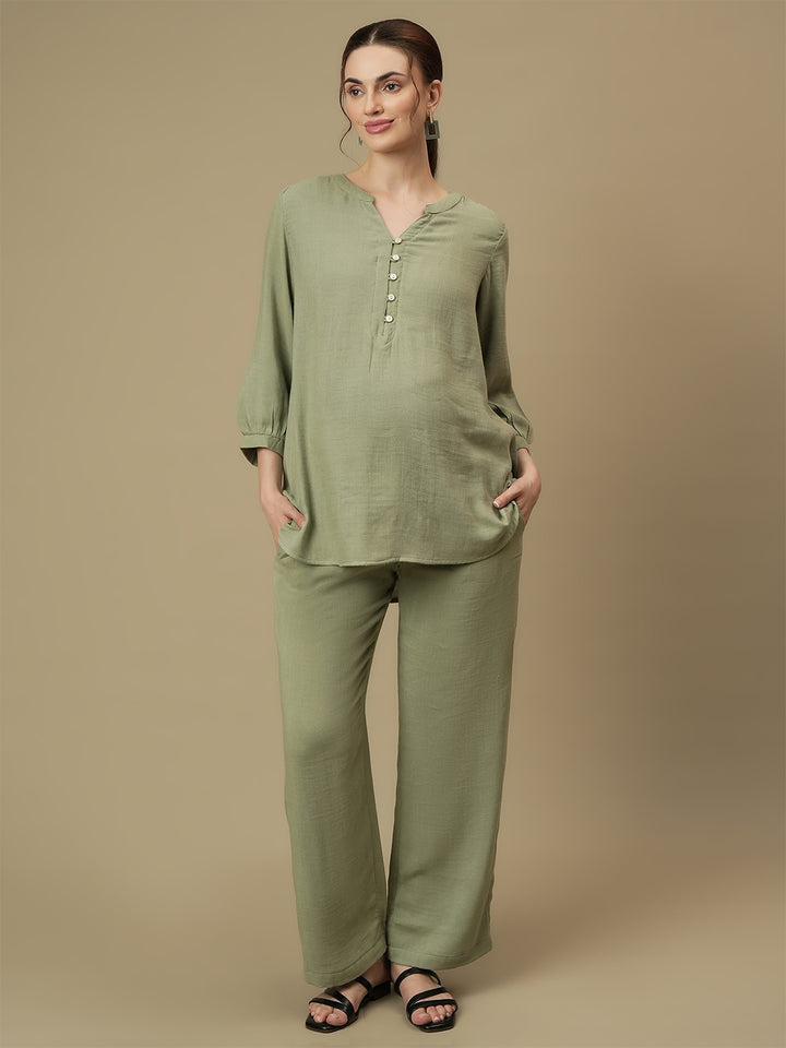 Maternity High Rise Lounge Pants- Green