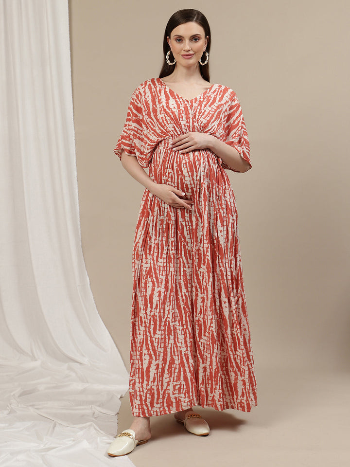 Tie Dye maternity Kaftan Gown - Orange
