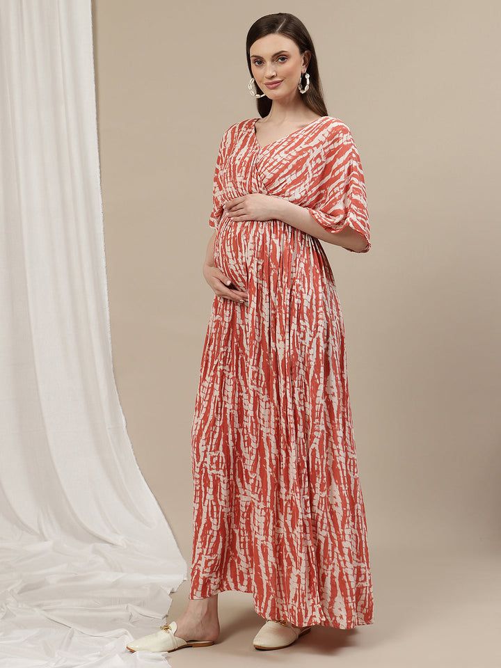 Tie Dye maternity Kaftan Gown - Orange