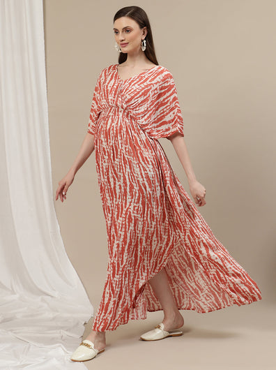 Tie Dye maternity Kaftan Gown - Orange