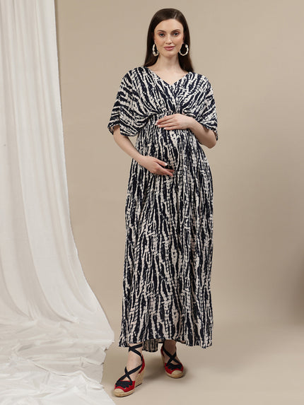 Tie Dye Maternity Kaftan Gown - Blue