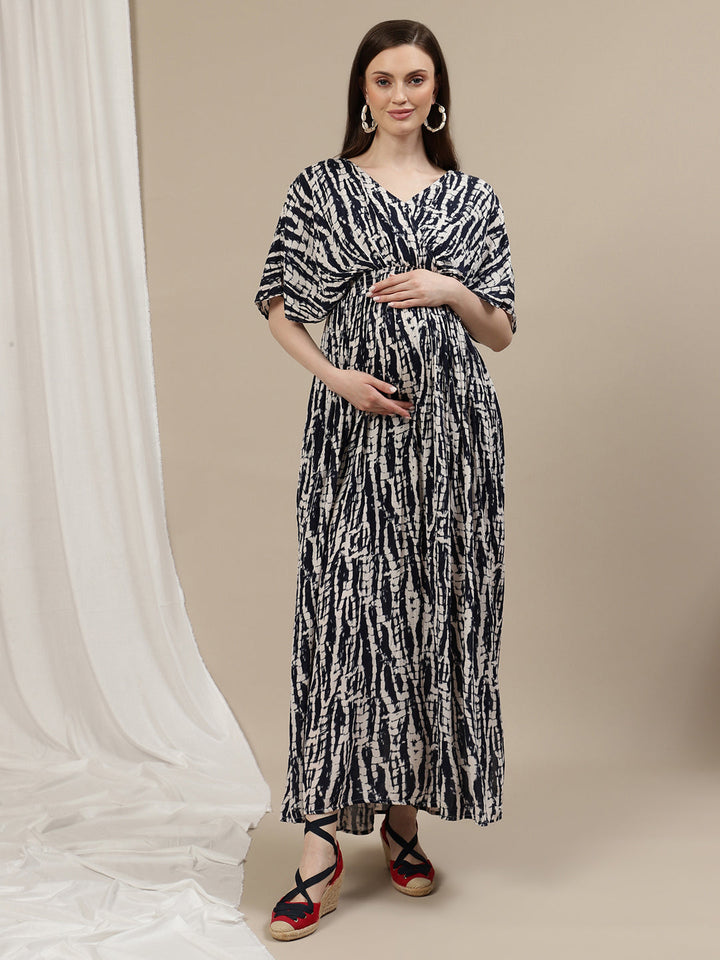 Tie Dye Maternity Kaftan Gown - Blue