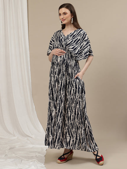 Tie Dye Maternity Kaftan Gown - Blue