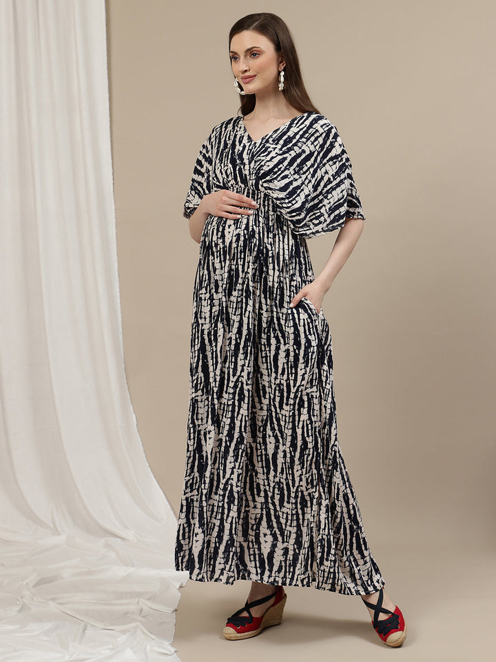 Tie Dye Maternity Kaftan Gown - Blue