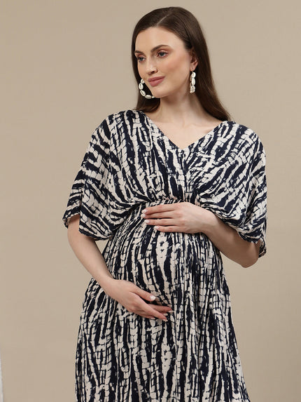 Tie Dye Maternity Kaftan Gown - Blue