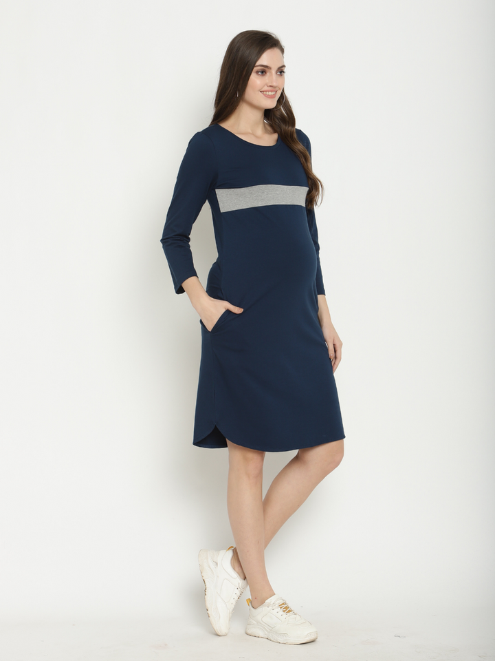 Maternity Stretchy T-shirt Dress- Blue