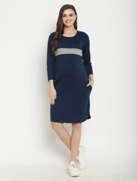 Maternity Stretchy T-shirt Dress- Blue