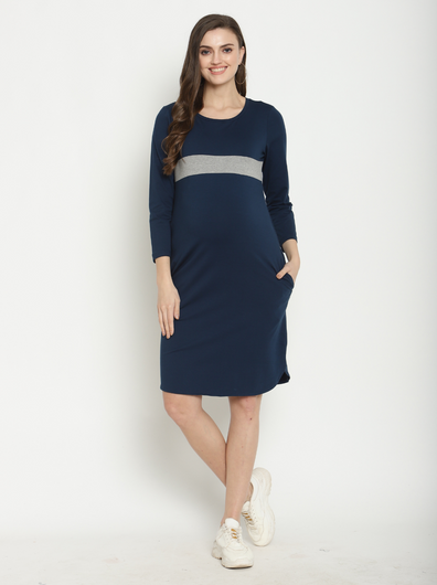 Maternity Stretchy T-shirt Dress- Blue