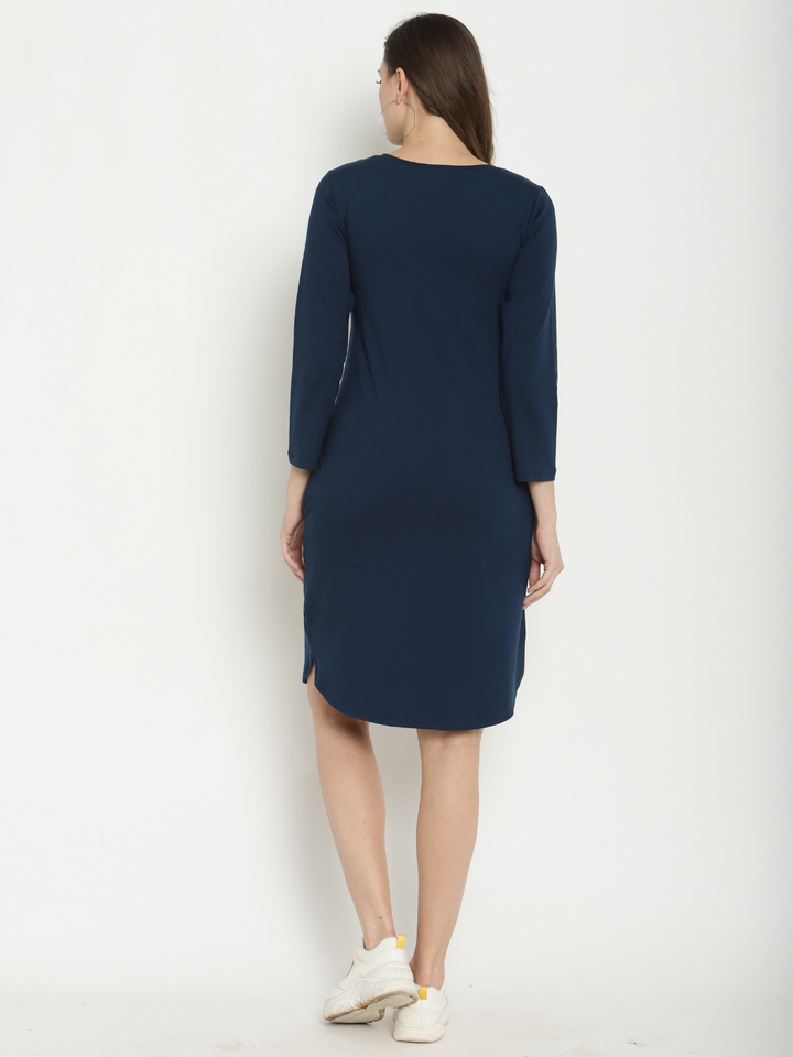 Maternity Stretchy T-shirt Dress- Blue