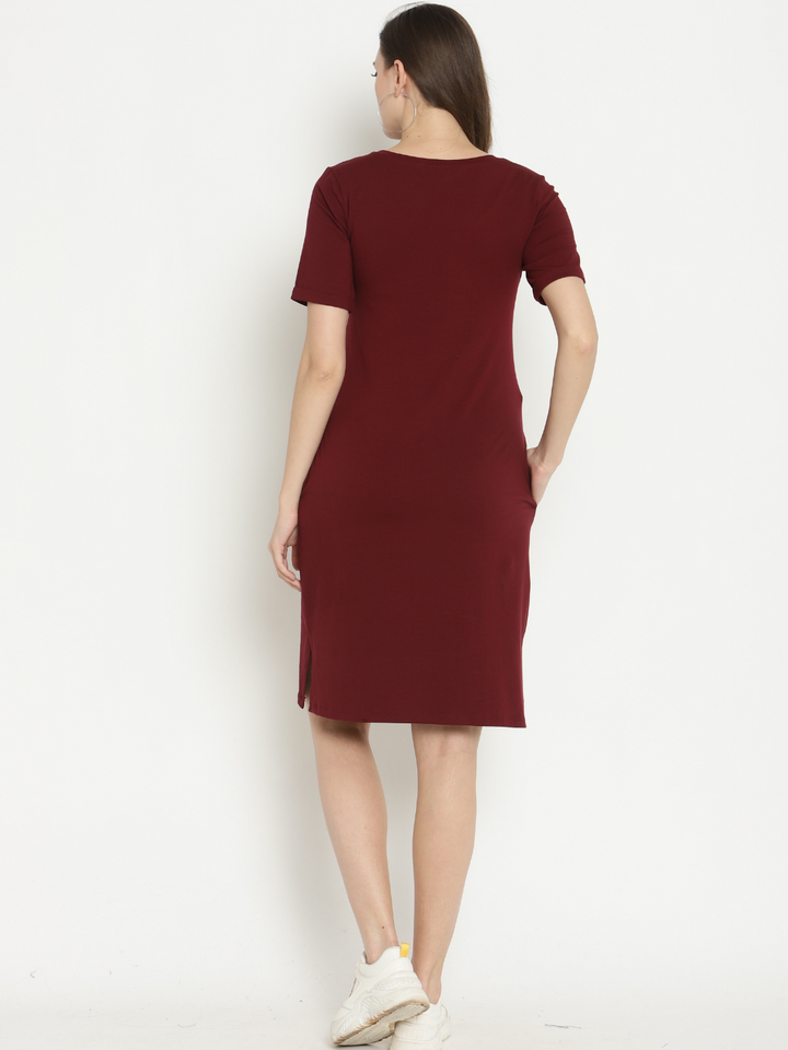 Maternity Stretchy T-shirt Dress- Wine Berry