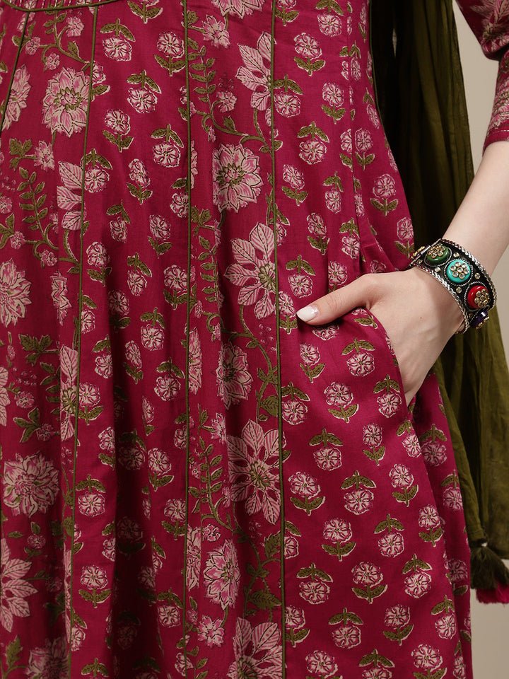 Maternity Cotton Anarkali Kurta + Dupatta