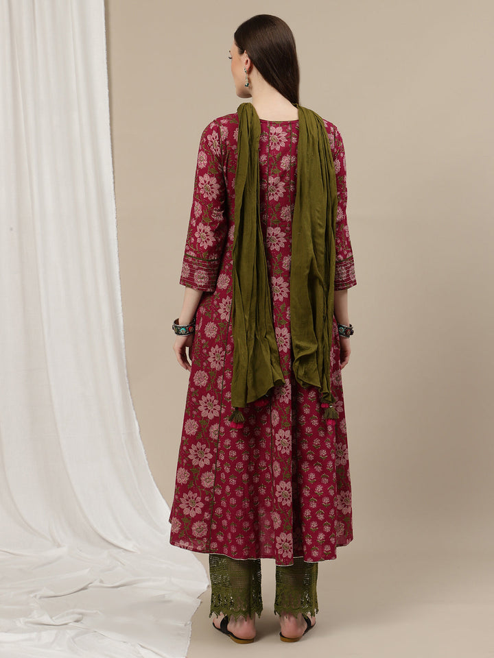 Maternity Cotton Anarkali Kurta + Dupatta