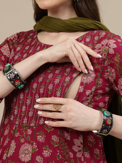 Maternity Cotton Anarkali Kurta + Dupatta