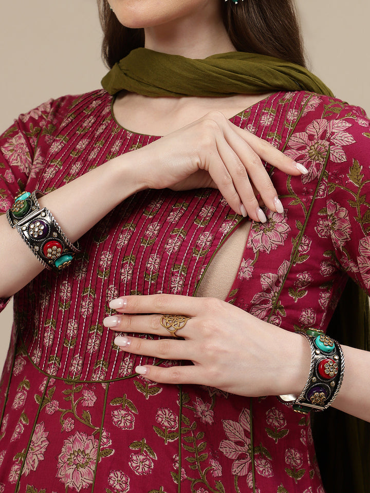 Maternity Cotton Anarkali Kurta + Dupatta