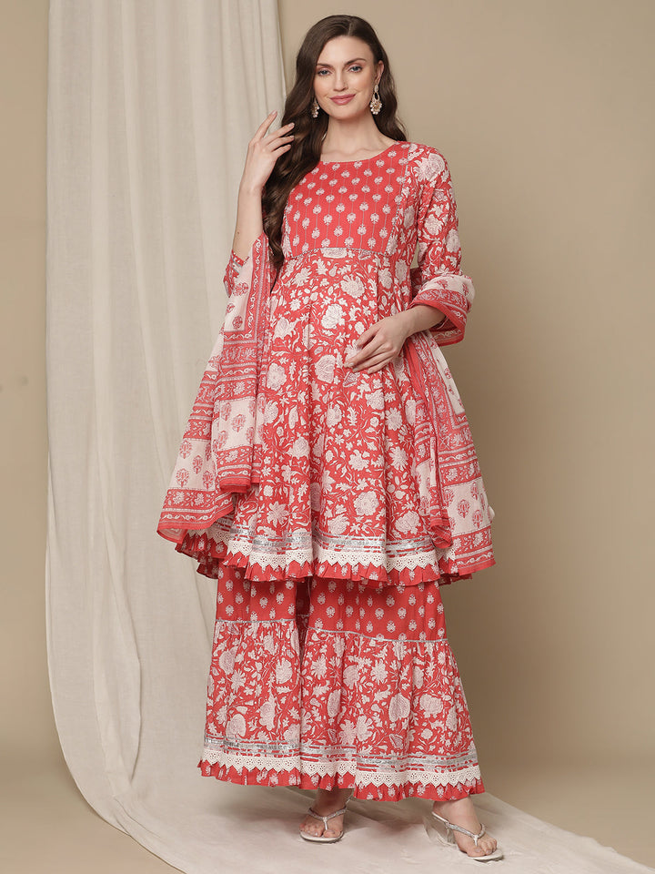 3pc. Maternity Kurti with Sharara Set