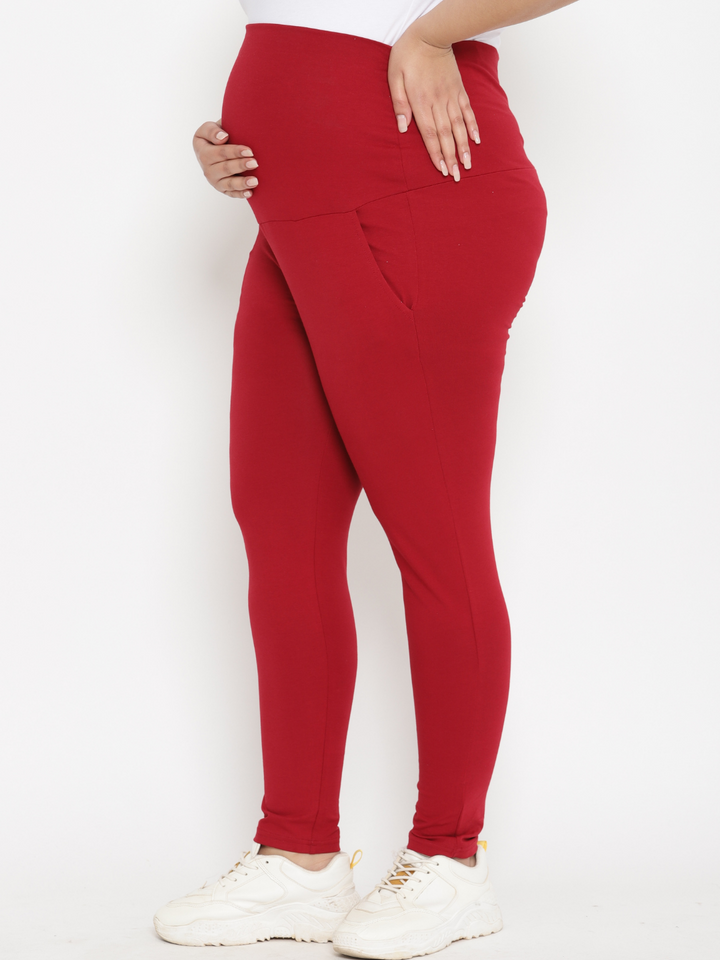 Cotton Maternity Leggings- Red