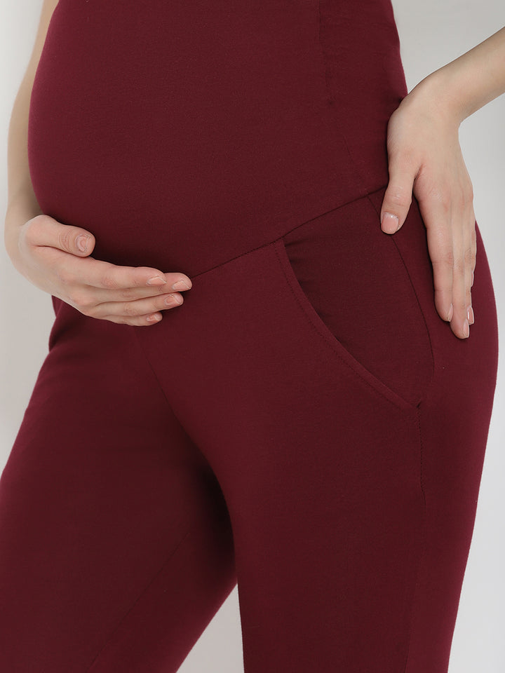 Maternity French Terry Leggings- Wine Berry