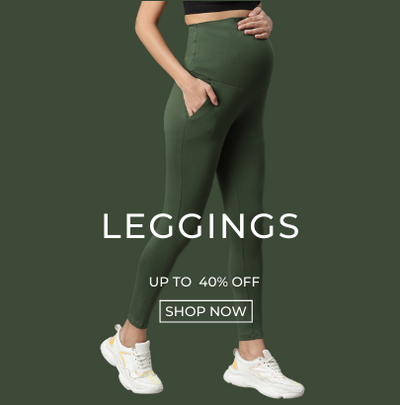 pregnant woman wearing green colored maternity leggings