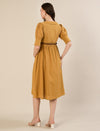 Maternity & Nursing Linen Cotton Mustard Midi Dress