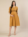 Maternity & Nursing Linen Cotton Mustard Midi Dress