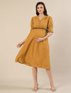 Maternity & Nursing Linen Cotton Mustard Midi Dress