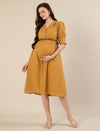 Maternity & Nursing Linen Cotton Mustard Midi Dress
