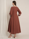 Rust Maternity Linen A-Line Midi Dress
