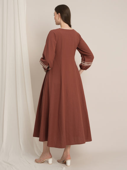 Rust Maternity Linen A-Line Midi Dress