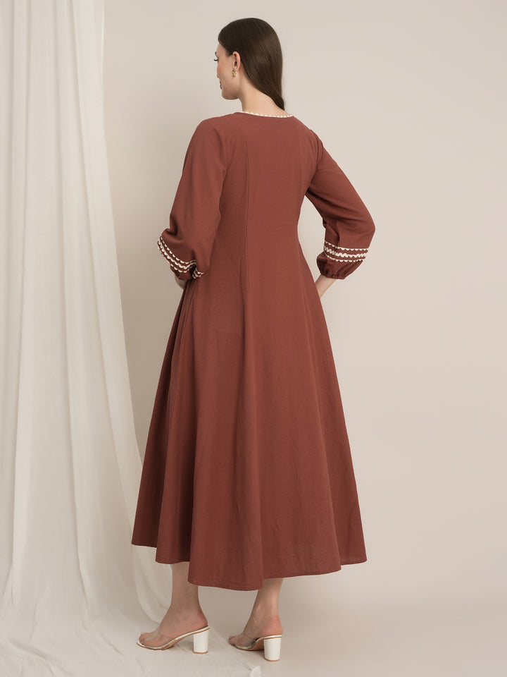 Rust Maternity Linen A-Line Midi Dress
