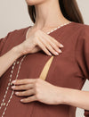 Rust Maternity Linen A-Line Midi Dress
