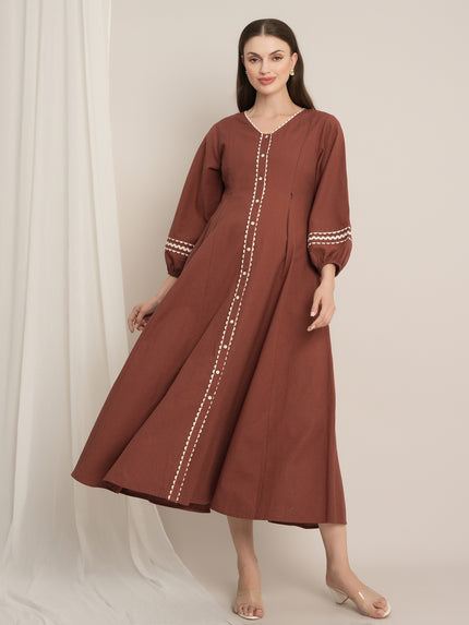Rust Maternity Linen A-Line Midi Dress