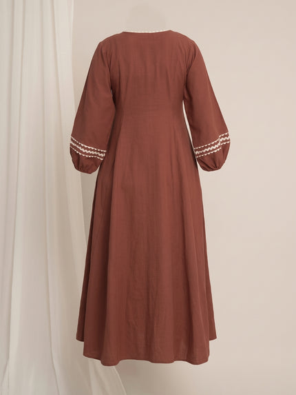 Rust Maternity Linen A-Line Midi Dress