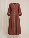 Rust Maternity Linen A-Line Midi Dress