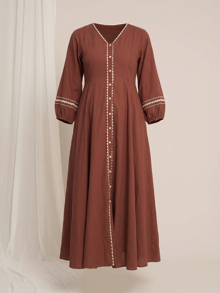 Rust Maternity Linen A-Line Midi Dress