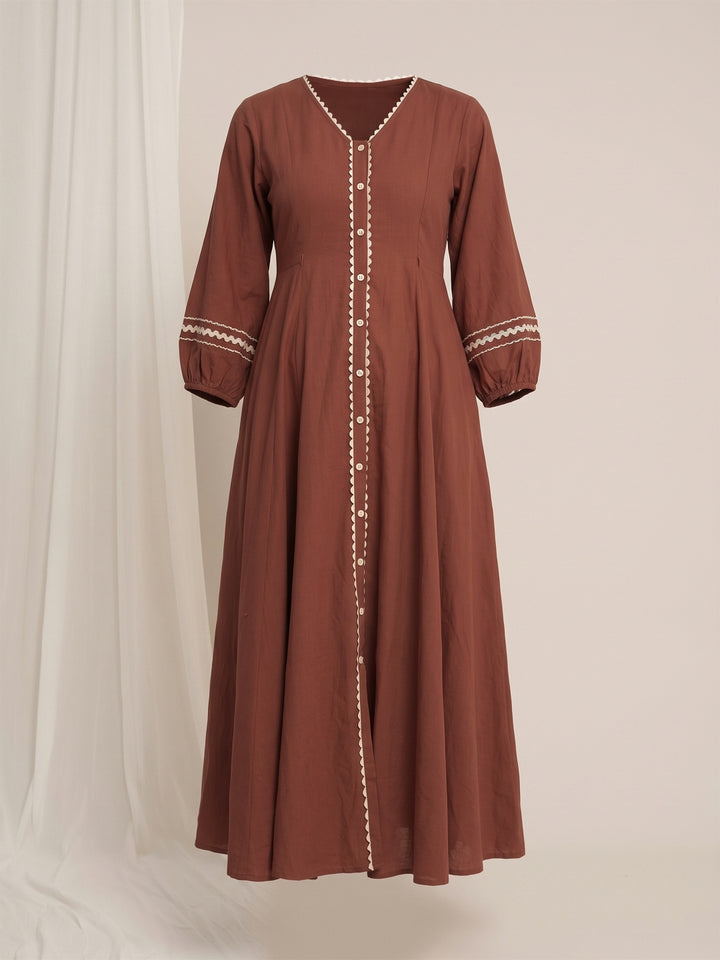 Rust Maternity Linen A-Line Midi Dress