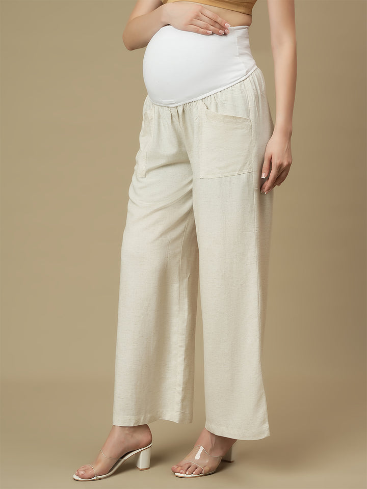 Maternity Linen Shirt with Wide-leg Pants Co-ord Set
