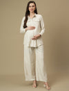 Maternity Linen Shirt with Wide-leg Pants Co-ord Set