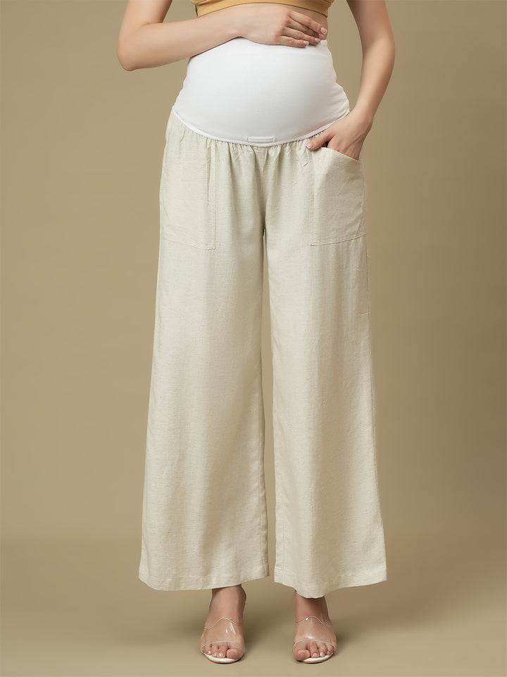 Maternity Linen Shirt with Wide-leg Pants Co-ord Set