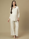 Maternity Linen Shirt with Wide-leg Pants Co-ord Set