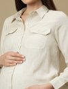 Maternity Linen Shirt with Wide-leg Pants Co-ord Set