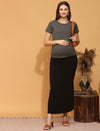Maternity Rib-knit Long Skirt - Black