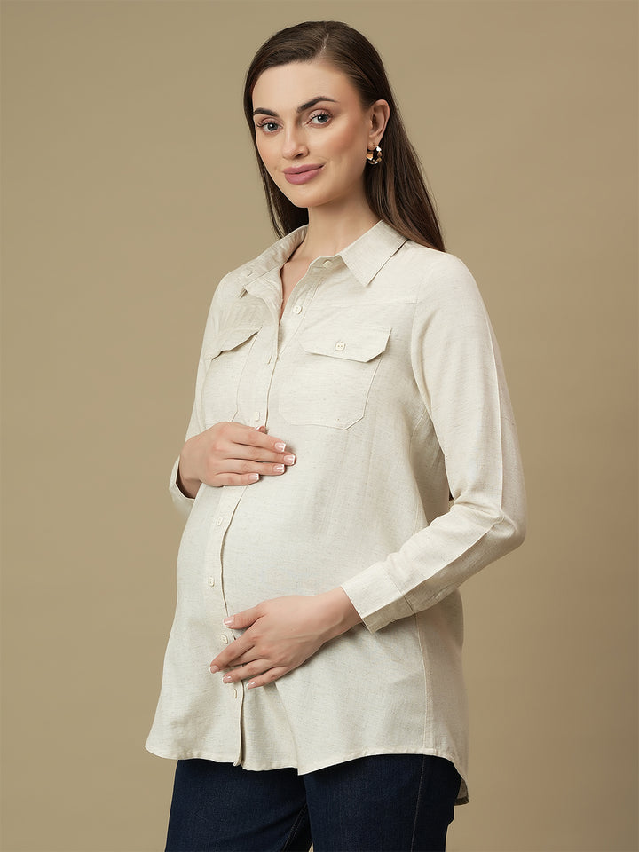 Maternity Long Sleeve Linen Formal Shirt