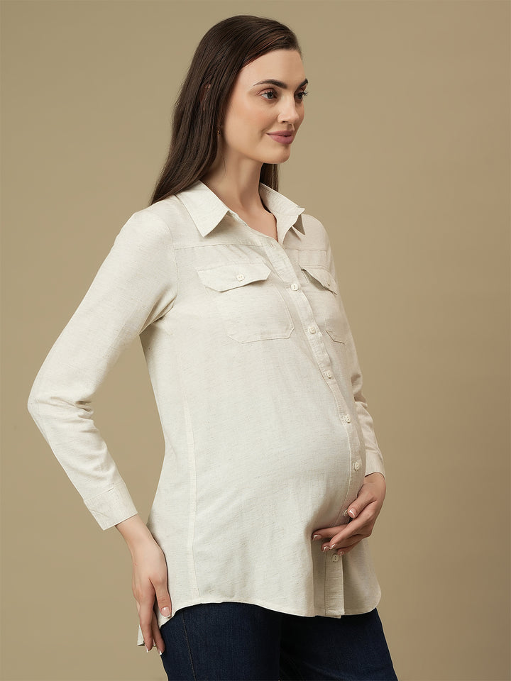 Maternity Long Sleeve Linen Formal Shirt