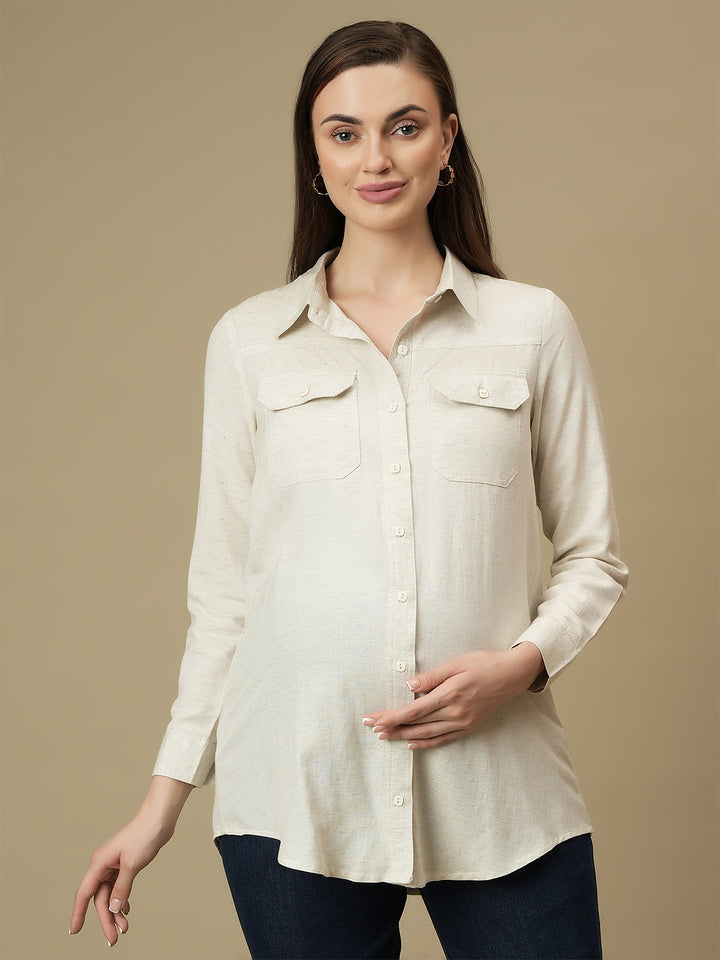 Maternity Long Sleeve Linen Formal Shirt