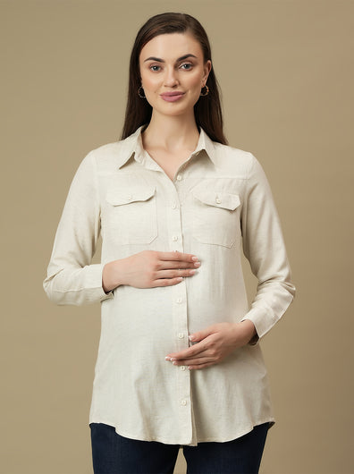 Maternity Long Sleeve Linen Formal Shirt