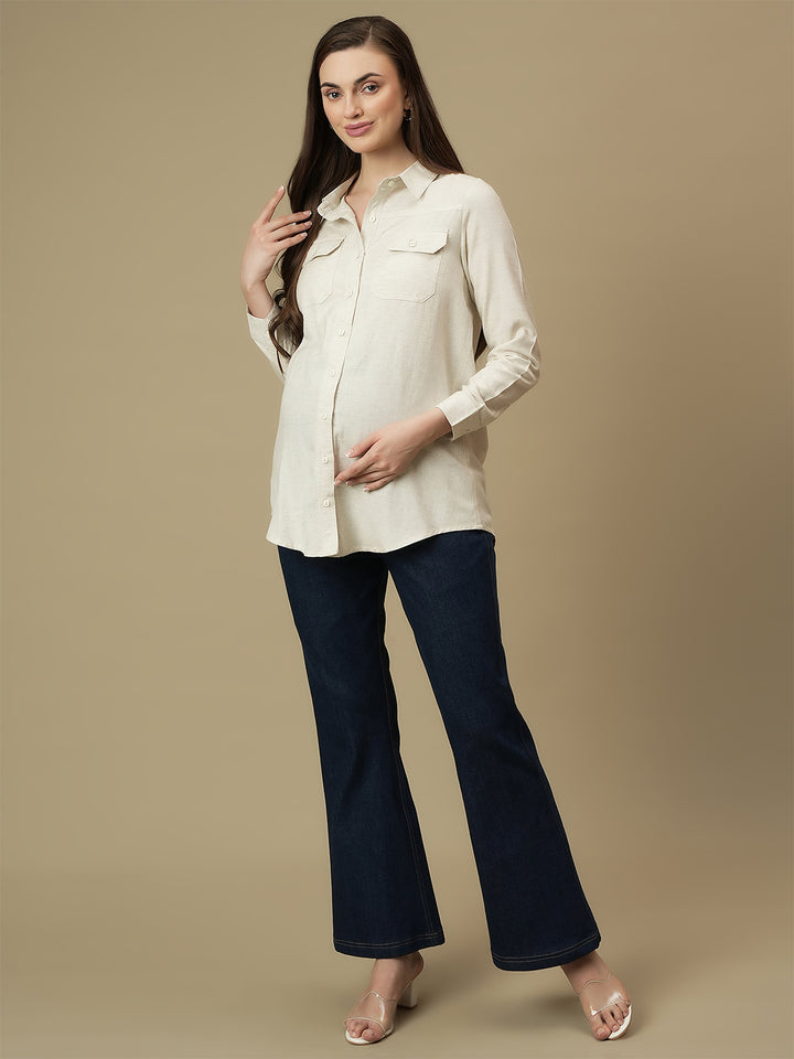 Maternity Long Sleeve Linen Formal Shirt