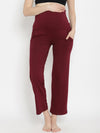 Maternity Wide-Leg Pants (French Terry Lined) - Wine Berry