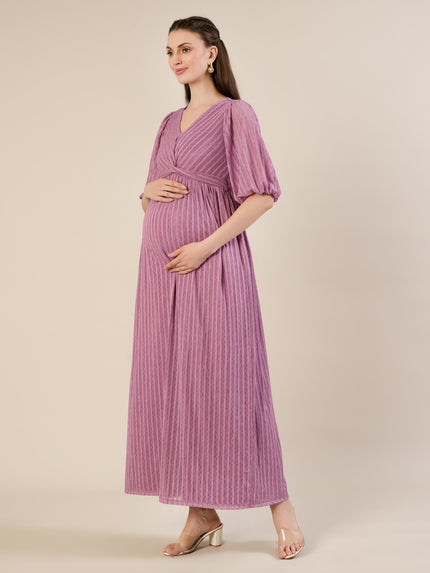 Maternity Lurex Stripe Purple Maxi Dress
