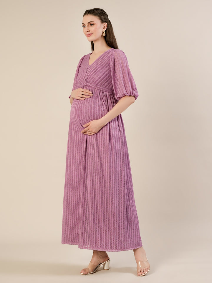 Maternity Lurex Stripe Purple Maxi Dress